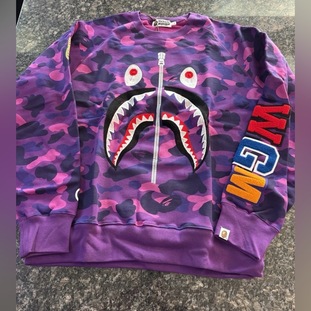 BAPE Color Camo Embroidery Shark Purple Crewneck  Sweater Sweatshirt‎ XL or 2xl